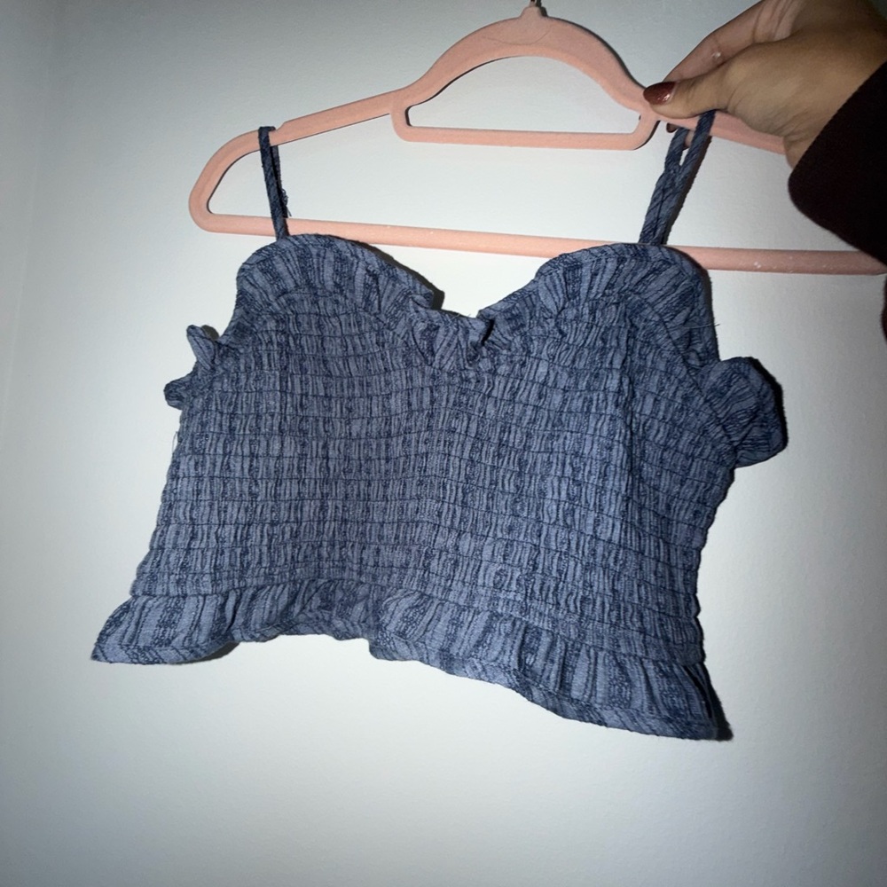 Mustard Seed Denim Blue Smocked Crop Top